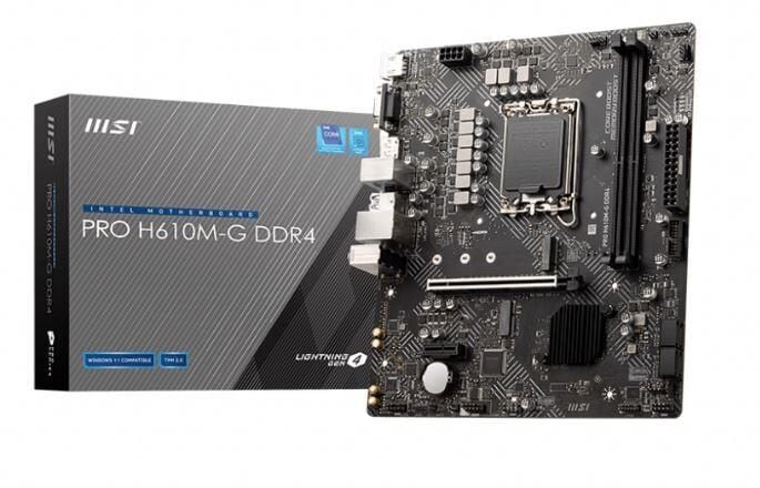 MSI PRO H610M‑G DDR4 3200 MHz 1xVGA 1xHDMI 1xDisplayPort 1xM.2 USB 3.2 Gen‑1 mATX LGA 1700 Anakart (Intel H610, 12./13./14. Nesil Core/Pentium/Celeron Uyumlu)
