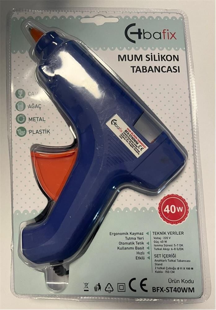 Bafix 40W Mavi Sıcak Silikon Tabancası (11mm Kalın Tip Mum Silikon Uyumlu)