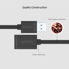 UNITEK USB‑A(M) to USB‑A(F) Uzatma Kablosu 1.5 mt Y‑C449GBK USB 2.0 480 Mbps Siyah