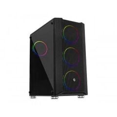 FRİSBY FC‑9405G PANDA Double Slim Ring RGB Fan 650W 80+ Sertifikalı Güç Kaynağı 4‑Fan Temperli Cam USB 3.0 Midi Tower ATX Gaming Kasa