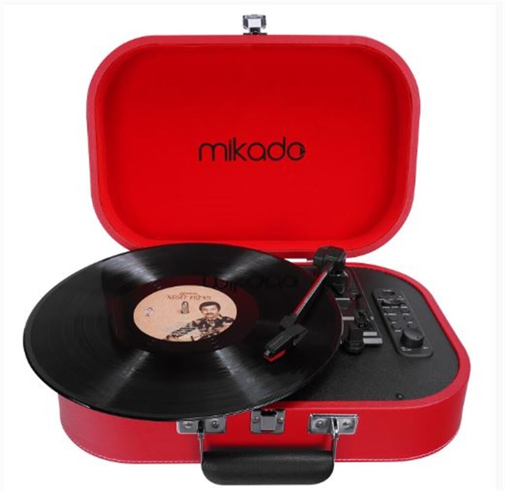 Mikado Nostalgia MN-101 Kırmızı USB + RCA + Bluetooth 33/45/78 RPM 1W Çift Hoparlörlü Retro Pikap Müzik Kutusu