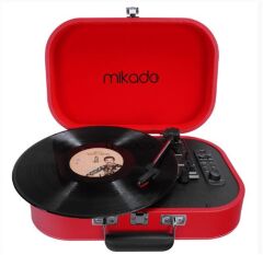 Mikado Nostalgia MN-101 Kırmızı USB + RCA + Bluetooth 33/45/78 RPM 1W Çift Hoparlörlü Retro Pikap Müzik Kutusu