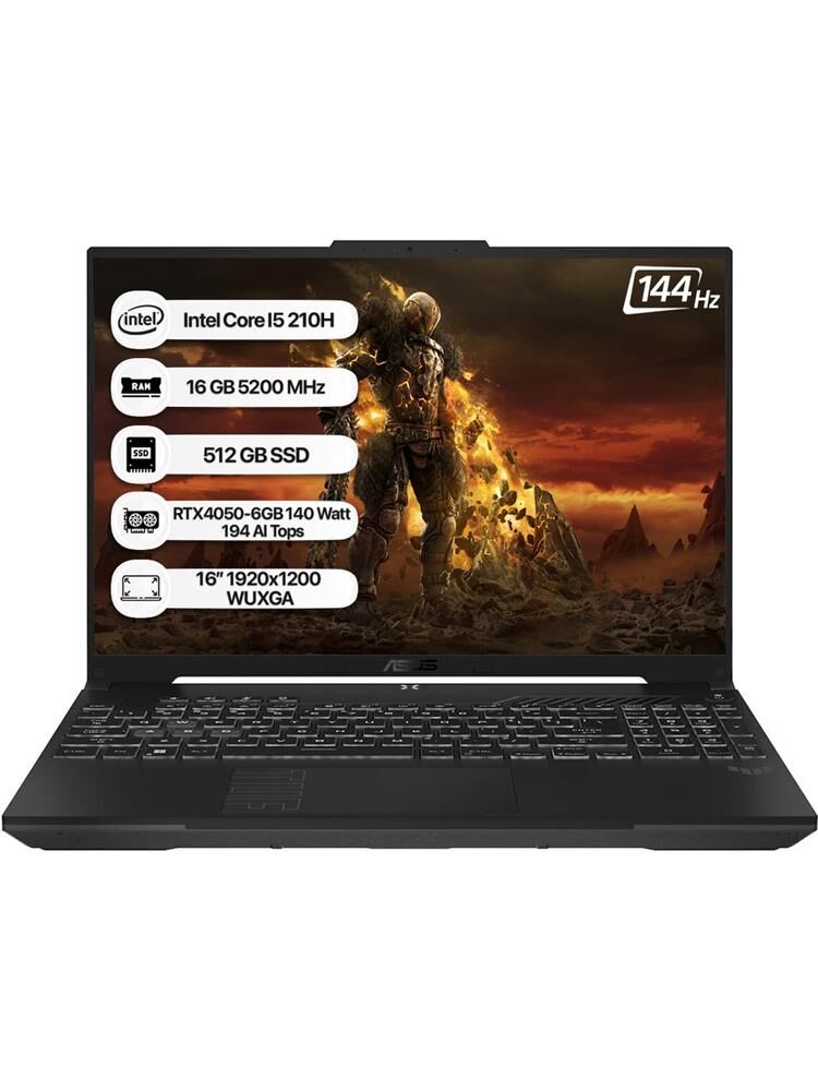 Asus TUF Gaming F16 FX607VU-RL142 Intel Core i5-13420H 16GB RAM 512GB NVMe SSD RTX4050 6GB 140W 16 inç 144Hz FHD+ FreeDOS Gaming Notebook