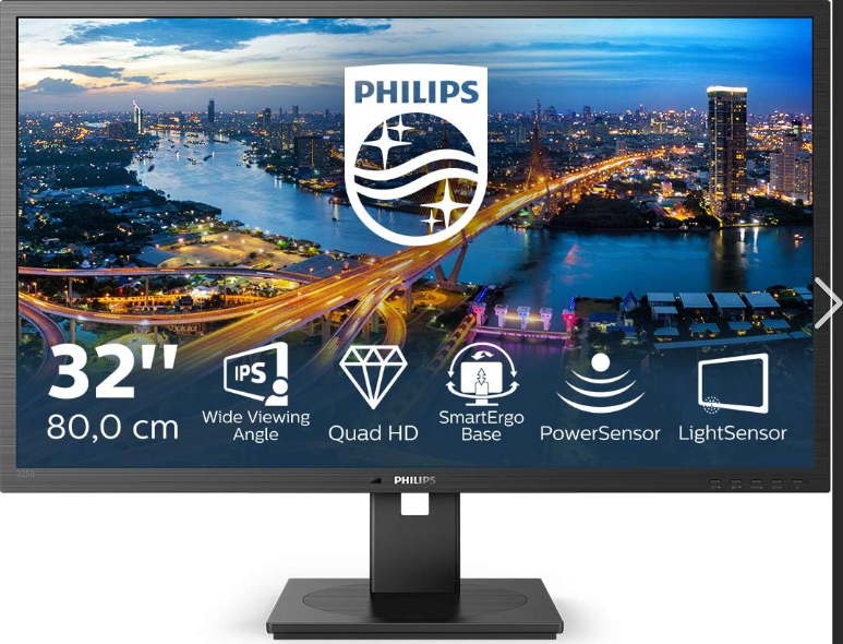 PHILIPS 325B1L/00 31.5'' IPS QHD 2560x1440 75Hz 4ms 2x HDMI 2x DP USB-B Hoparlör Yükseklik Ayarlı Flicker-Free VESA Siyah Monitör