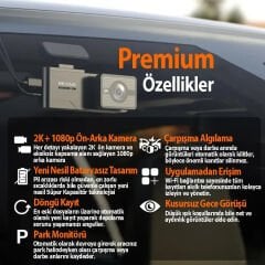 Rexing C2 2K QHD WiFi Akıllı Araç Kamerası (32GB Micro SD Kart Dahil)