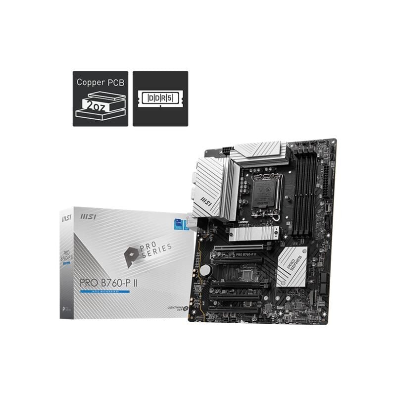 MSI PRO B760‑P II Intel B760 LGA 1700 DDR5 7200+ MHz OC Destekli 2×M.2 PCIe 4.0 1×HDMI 1×DisplayPort USB 3.2 Gen‑2 Type‑C 2.5 Gb LAN ATX Anakart (12./13./14. Nesil Intel Core)