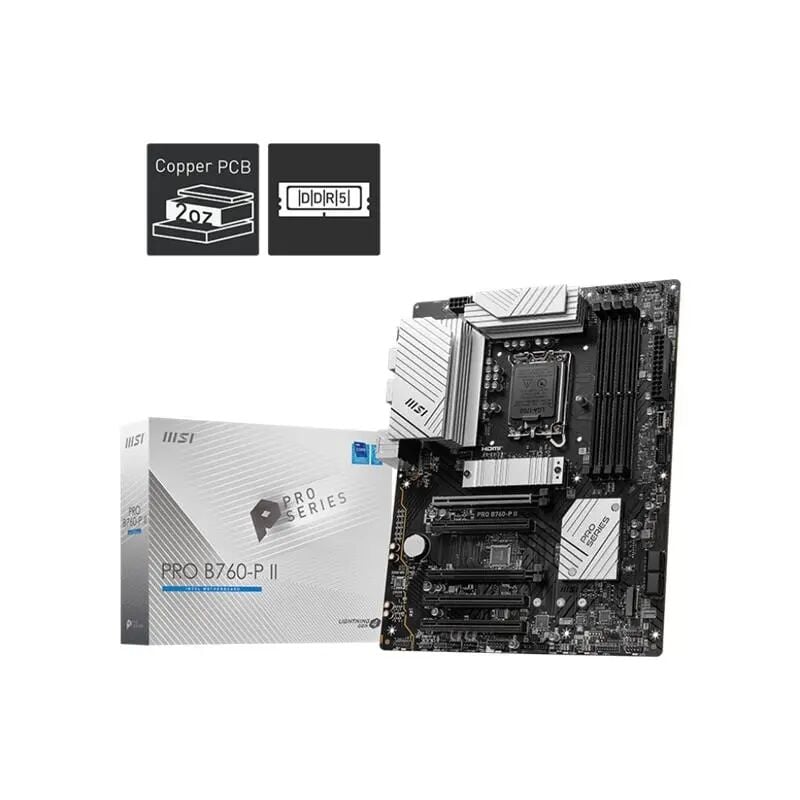 MSI PRO B760‑P II Intel B760 LGA 1700 DDR5 7200+ MHz OC Destekli 2×M.2 PCIe 4.0 1×HDMI 1×DisplayPort USB 3.2 Gen‑2 Type‑C 2.5 Gb LAN ATX Anakart (12./13./14. Nesil Intel Core)