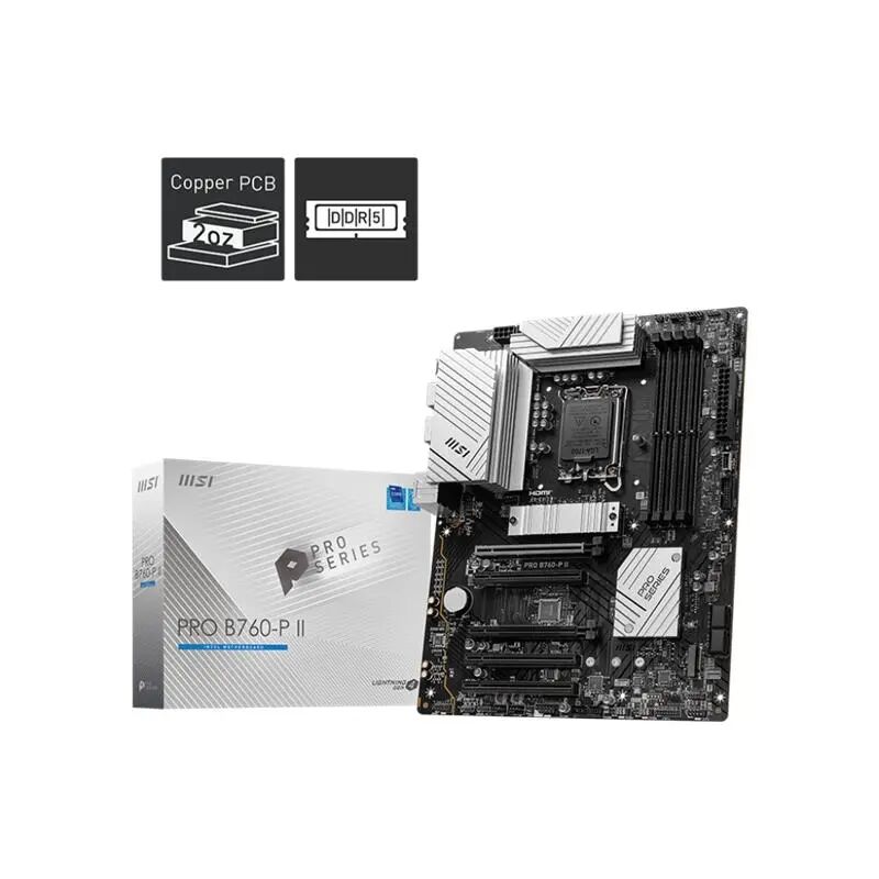 MSI PRO B760‑P II Intel B760 LGA 1700 DDR5 7200+ MHz OC Destekli 2×M.2 PCIe 4.0 1×HDMI 1×DisplayPort USB 3.2 Gen‑2 Type‑C 2.5 Gb LAN ATX Anakart (12./13./14. Nesil Intel Core)