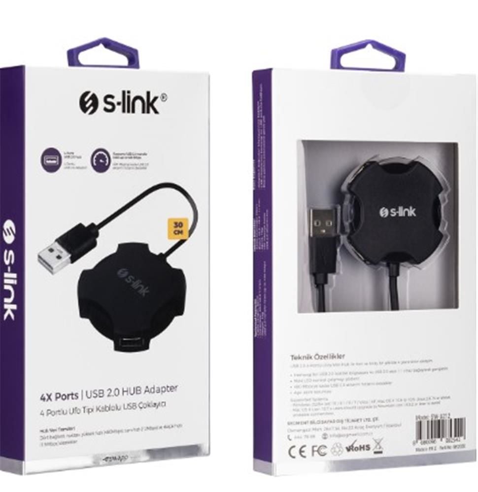 S-link Swapp SW-U212 Siyah USB 2.0 4 Port Hub Kablolu Çevirici Adaptör