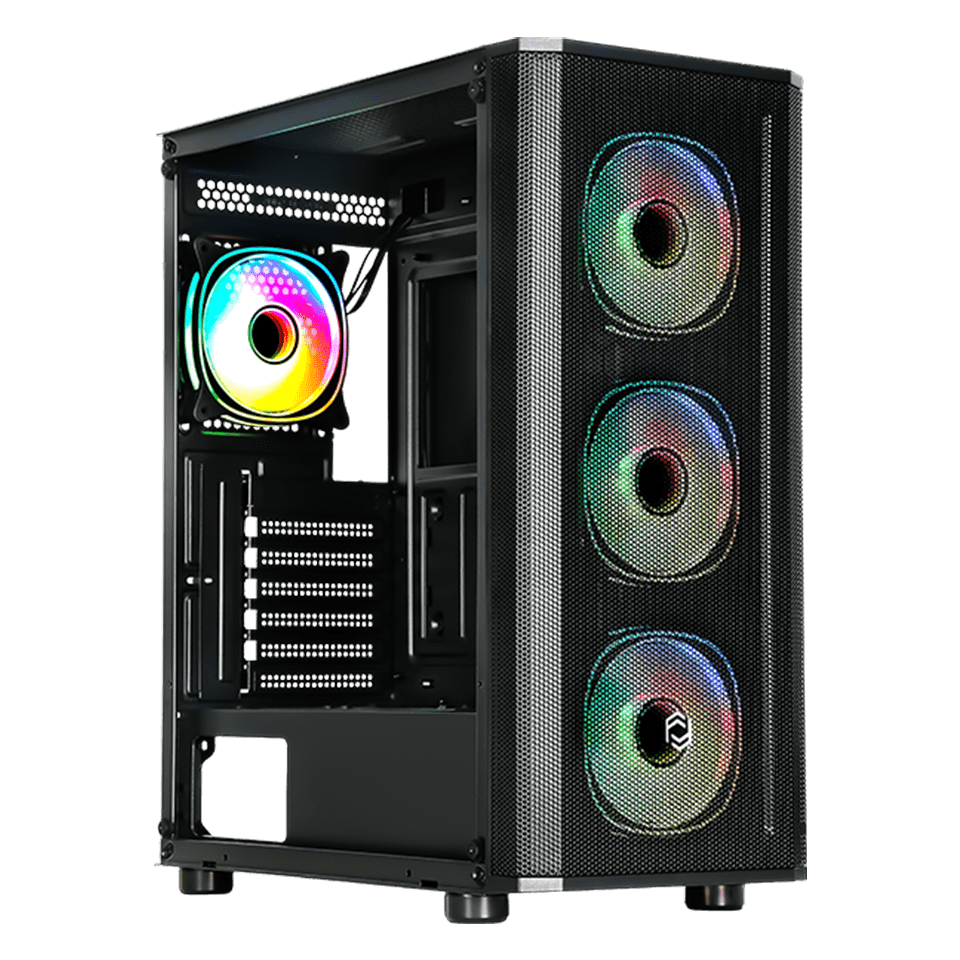 FRİSBY CM‑105 650W 80+ Bronze Sertifikalı Double ARGB 4×120 mm Fansız Siyah 4mm Temperli Cam Mesh Ön Panel Gaming Mid‑Tower ATX/ Micro‑ATX/ Mini‑ITX Kasa