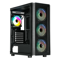 FRİSBY CM‑105 650W 80+ Bronze Sertifikalı Double ARGB 4×120 mm Fansız Siyah 4mm Temperli Cam Mesh Ön Panel Gaming Mid‑Tower ATX/ Micro‑ATX/ Mini‑ITX Kasa