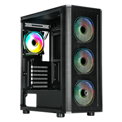 FRİSBY CM‑105 650W 80+ Bronze Sertifikalı Double ARGB 4×120 mm Fansız Siyah 4mm Temperli Cam Mesh Ön Panel Gaming Mid‑Tower ATX/ Micro‑ATX/ Mini‑ITX Kasa