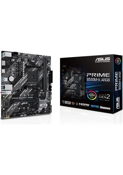 ASUS PRIME B550M-K ARGB AMD AM4 DDR4 4866 DP HDMI Çift M2 USB3.2 AURA RGB mATX