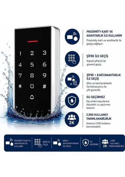 SARKEY SR-210 EM-W Stand Alone, Dış Ortam (IP68), 2000 kart ve şifre hafızası, 1