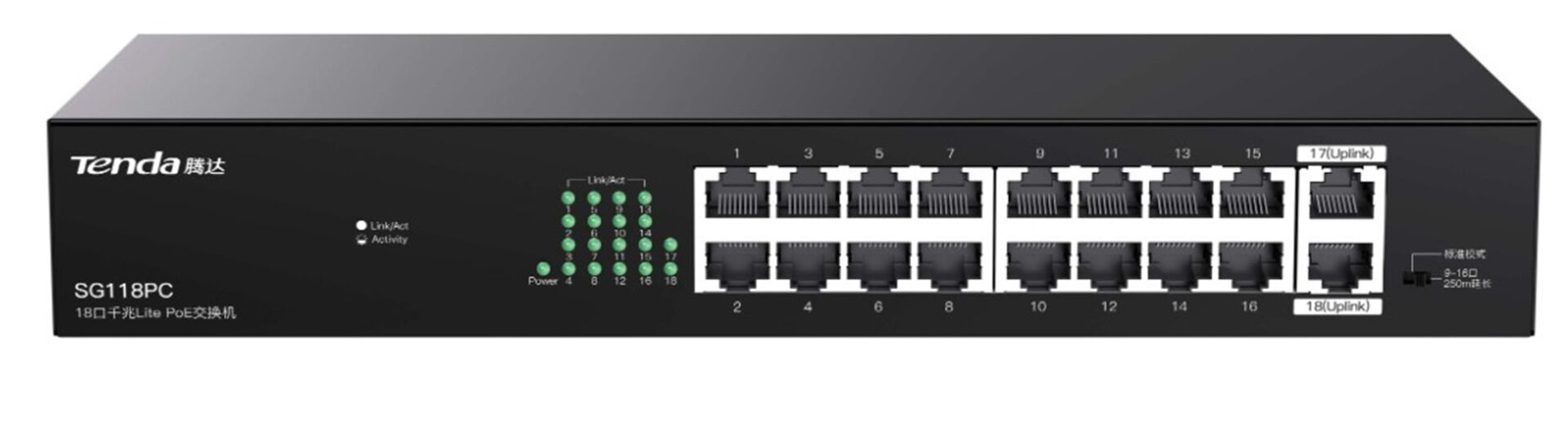 Tenda SG118PC 18x Gigabit PoE Switch 167W Toplam Güç, 100/100/1000 Mbps