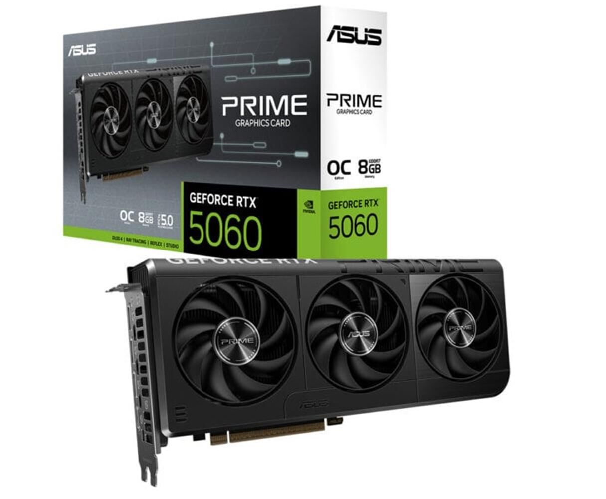 Asus PRIME-RTX5060-O8G GeForce RTX 5060 OC 8GB GDDR7 128‑Bit 3840 CUDA Çekirdek PCIe 5.0 HDMI 2.1b DisplayPort 2.1b DLSS 4 Blackwell 630 TOPS AI Tabanlı Ekran Kartı