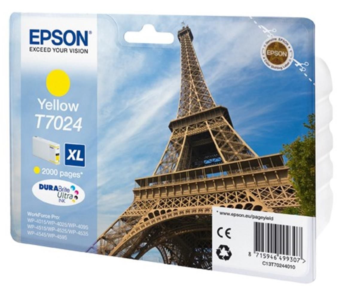 Epson T7024 (702) Sarı (Yellow) Orijinal Mürekkep Kartuşu - 2.000 Sayfa (WorkForce Pro WP-4000 / WP-4500 Serisi Uyumlu)