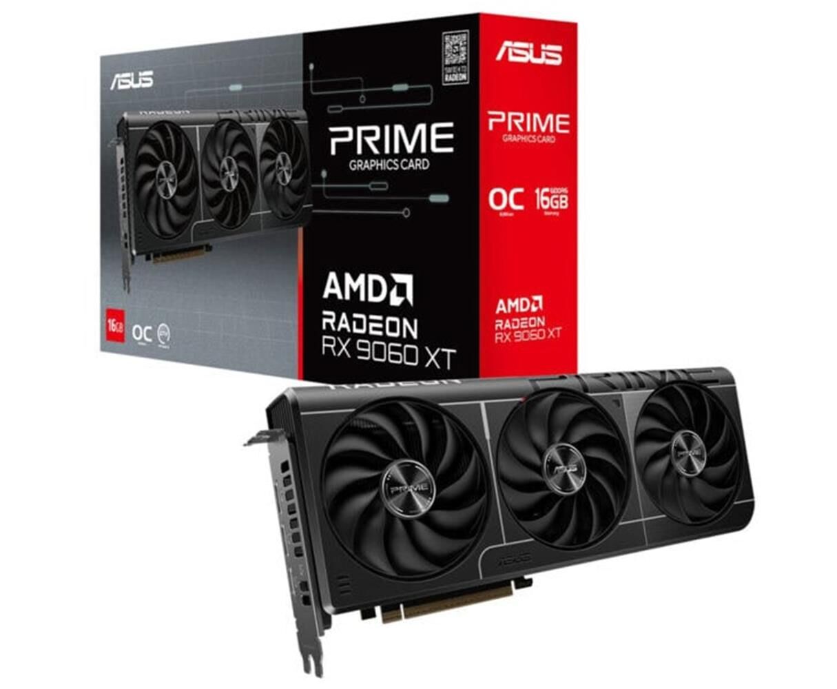 ASUS Prime Radeon™ RX 9060 XT OC Edition 16 GB GDDR6 128‑Bit PCIe 5.0 Axial‑Tech Triple‑Fan OC Model PRIME‑RX9060XT‑O16G RDNA 4 GPU OC Edition