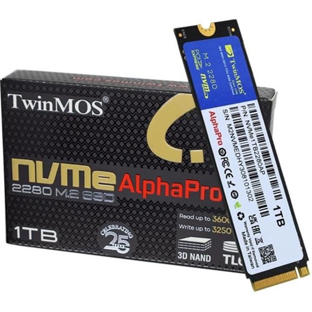 TwinMOS 1TB M.2 2280 PCIe Gen 3.0×4 NVMe SSD NVMe1TB2280AP TLC 3‑D NAND 3600 MB/s Okuma 3250 MB/s Yazma 5 Yıl Garanti