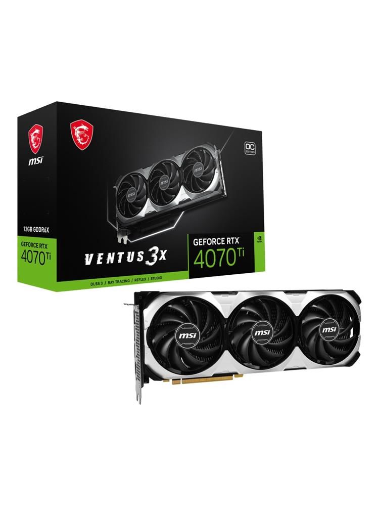 MSI GeForce RTX 4070 Ti VENTUS 3X OC 12 GB GDDR6X 192‑Bit PCIe 4.0 DX12 Ultimate 7680 CUDA Çekirdeği (3×DP 1×HDMI) Triple Fan Soğutma Ekran Kartı