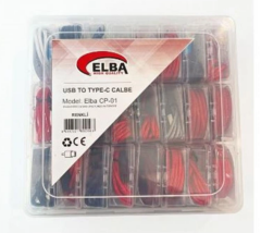 Elba CP-01 Şeffaf Kutulu USB to Type-C Renkli (Kırmızı/Lacivert/Beyaz/Gri/Bordo) 24’lü Şarj ve Veri Kablosu Seti