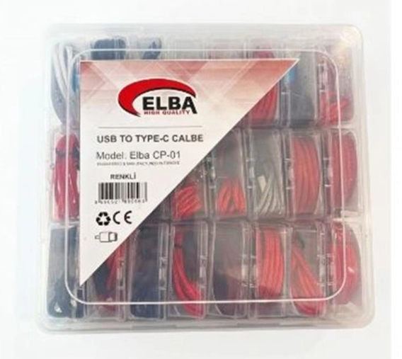 Elba CP-01 Şeffaf Kutulu USB to Type-C Renkli (Kırmızı/Lacivert/Beyaz/Gri/Bordo) 24’lü Şarj ve Veri Kablosu Seti