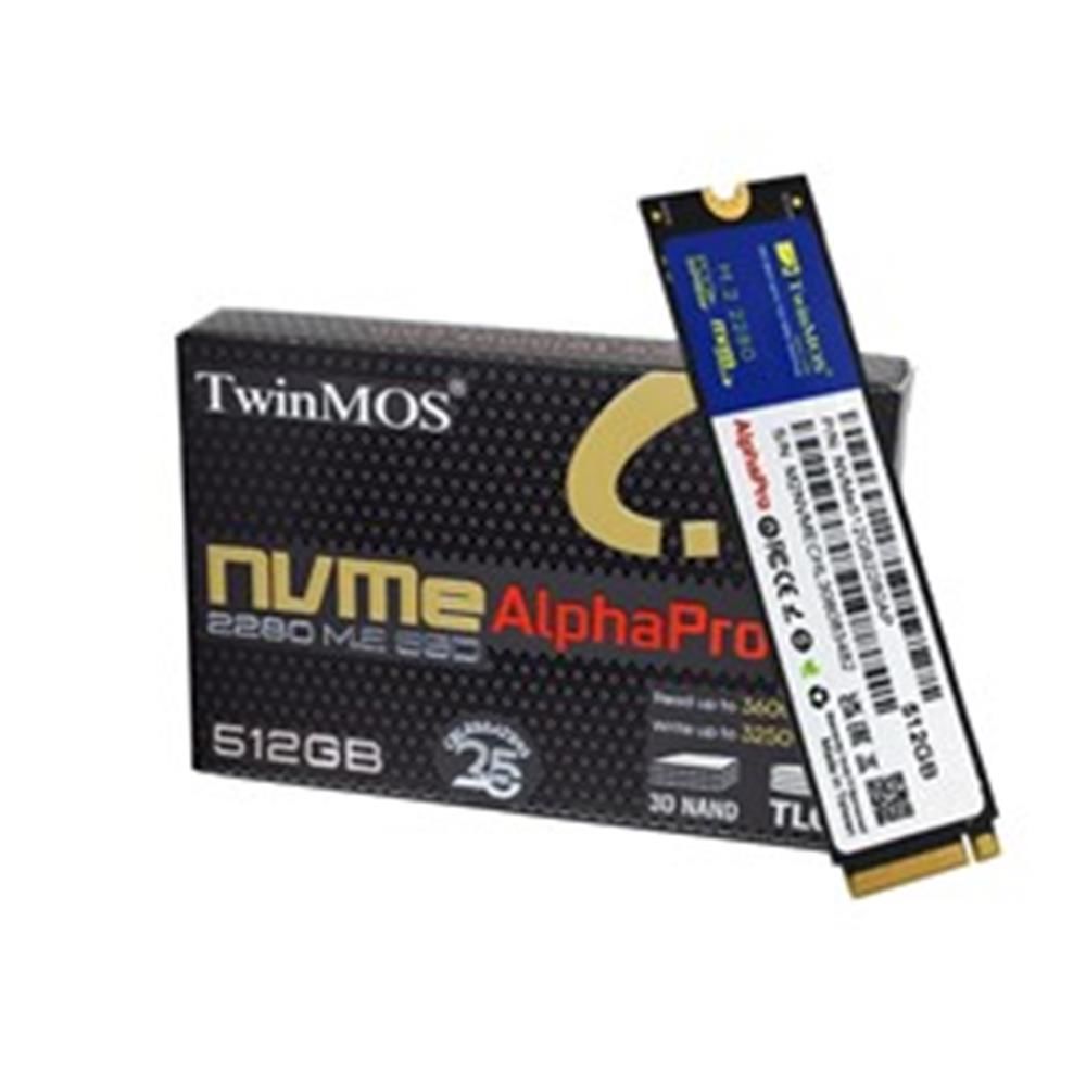 TwinMOS AlphaPro 512 GB M.2 2280 PCIe Gen3 x4 NVMe 1.4 c 3D TLC NAND 3600 MB/s Okuma – 3250 MB/s Yazma 5 Yıl Garanti 'NVME512GB2280AP'