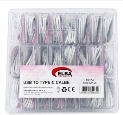 Elba CP-04 Şeffaf Kutulu USB to Type-C 24’lü Beyaz Şarj ve Veri Kablosu Seti
