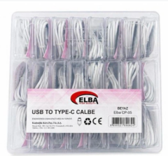 Elba CP-04 Şeffaf Kutulu USB to Type-C 24’lü Beyaz Şarj ve Veri Kablosu Seti