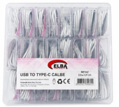 Elba CP-04 Şeffaf Kutulu USB to Type-C 24’lü Beyaz Şarj ve Veri Kablosu Seti