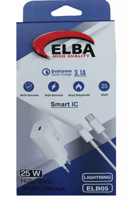 Elba CP-05 P-BUT6 Şeffaf Kutulu USB to Type-C 6A 24’lü Beyaz Hızlı Şarj ve Veri Kablosu Seti