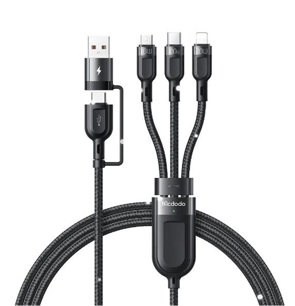MCDODO CA-8800 2 in 3 100W USB- Lightning+Micro+Type-C Süper Hızlı Şarj ve Veri Kablosu 1.2 m