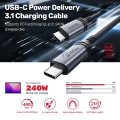 UNITEK TYPE-C HIZLI ŞARJ KABLOSU 2MT 240W (C14110GY-2M)