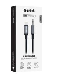 S-Link Armor ML-01 1.2 Metre Lightning to 3.5mm AUX Örgülü Metal Başlıklı Siyah Ses Kablosu