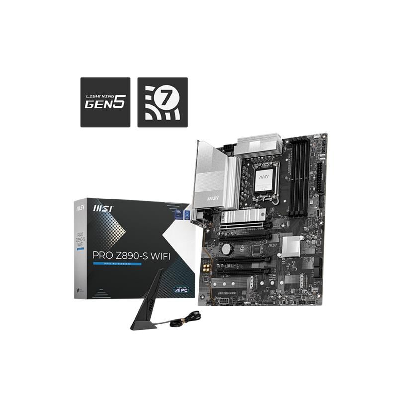 MSI PRO Z890‑S WIFI Intel Z890 LGA 1851 DDR5 UDIMM 4×DDR5 8600+ MT/s OC 256GB Max 1×HDMI 1×DisplayPort 1×Thunderbolt 4 USB‑C 6×USB‑A 3×M.2 Gen5/Gen4 2.5G LAN Wi‑Fi 7 Bluetooth 5.4 ATX Anakart