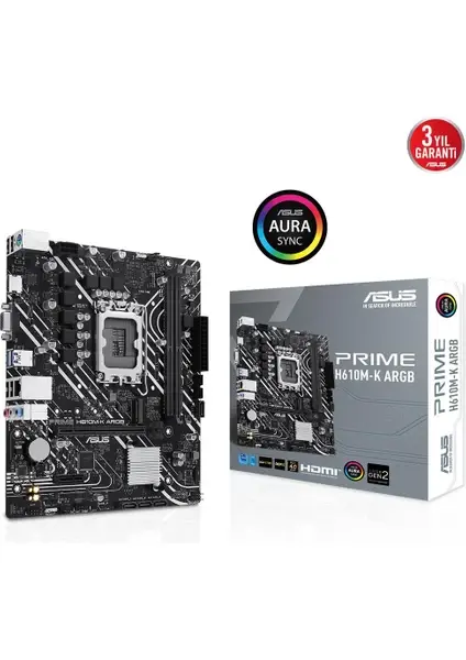 Asus PRIME H610M-K ARGB DDR5 Intel 1700p 5600 HDMI VGA M2 USB3.2 mATX