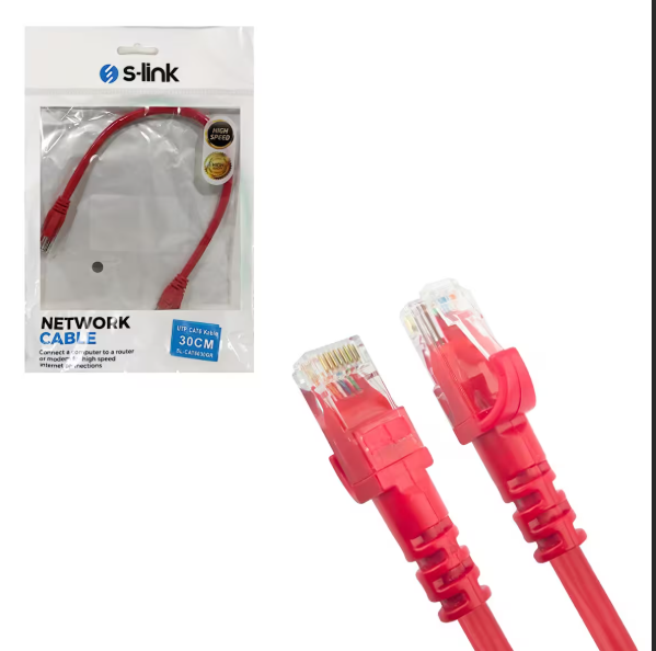 S-LINK SL-CAT6030RE 0,30 m (30 cm) Kırmızı UTP CAT6 Patch Kablo AWG24 RJ45 Erkek/Erkek – 100/1000 Mbps