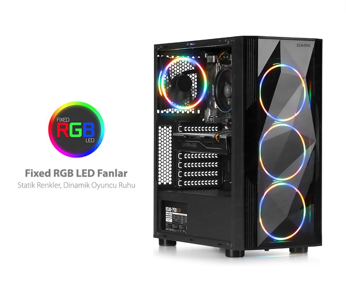 Dark Diamond PRO 4x12cm Fan, 1x USB 3.0, 2x USB 2.0 Full Akrilik Oyuncu Kasası (PSU Yok)