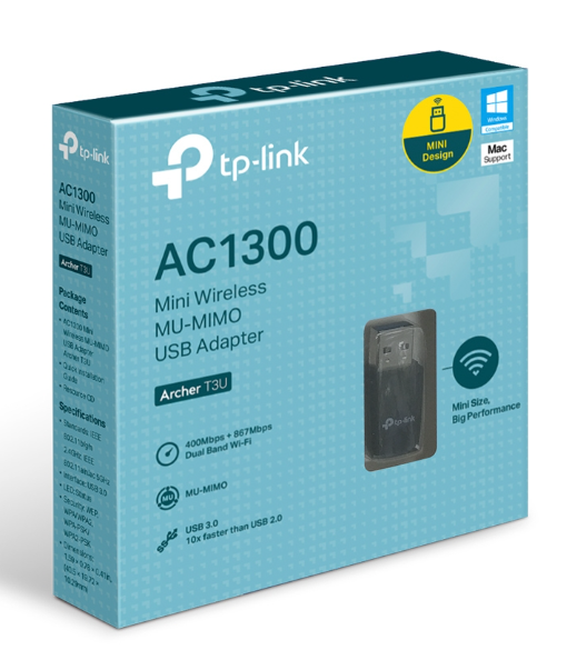 TP-LINK Archer T3U AC1300 1300Mbps USB 3.0 Dual Band 2.4GHz 5GHz Kablosuz Wi-Fi Adaptör Network Dongle