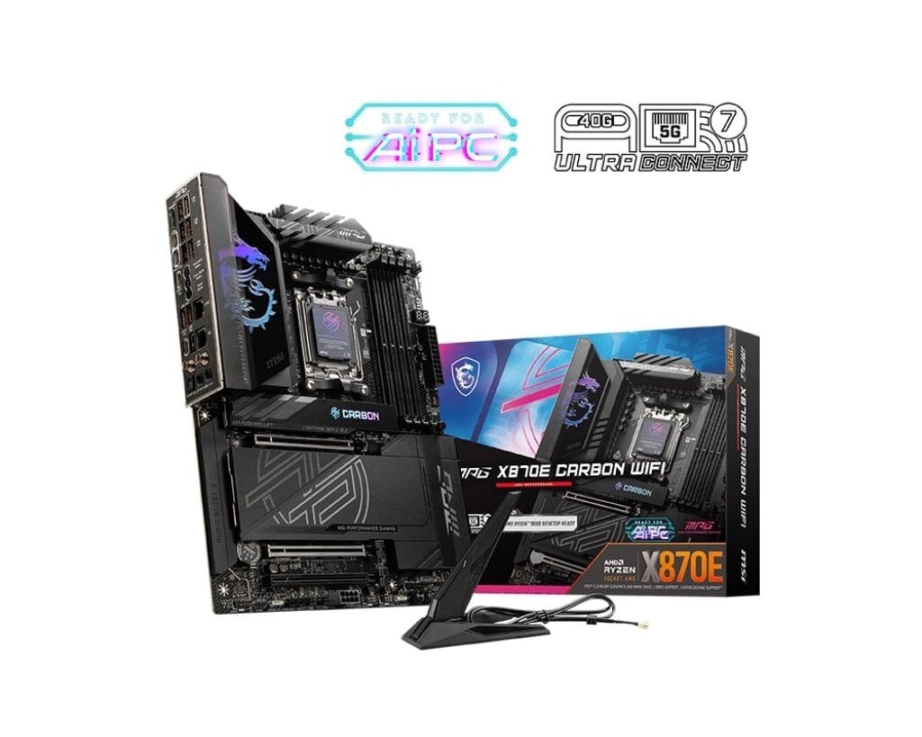 MSI MPG X870E CARBON WIFI AM5 DDR5 AMD Ryzen USB4 5x M.2 HDMI 2xDP 2.5G LAN Wi-Fi 7 RGB ATX Anakart