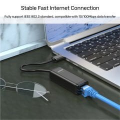 UNITEK Y‑1468 USB 2.0 to Fast Ethernet (10/100Mbps) Adaptör 15 cm Siyah USB‑A Erkek – RJ45 Dişi IPv4/IPv6, COE, Wake‑on‑LAN