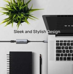 UNITEK U1312A USB‑C to Gigabit Ethernet Adapter USB 3.1 Gen 1 5 Gbps 10/100/1000 Mbps IPv4/IPv6 COE Wake‑on‑LAN Alüminyum Kasa Plug‑and‑Play Space Grey