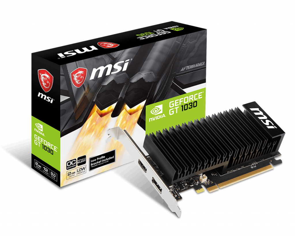 MSI GeForce GT 1030 2GHD4 LP OC NVIDIA GeForce GT 1030 2GB DDR4 64‑bit 1189 MHz (Boost 1430 MHz) PCI‑Express 3.0 x16 (x4) 1x HDMI 2.0b 1x DisplayPort 1.4a Low Profile Pasif Soğutma 20 W Ekran Kartı