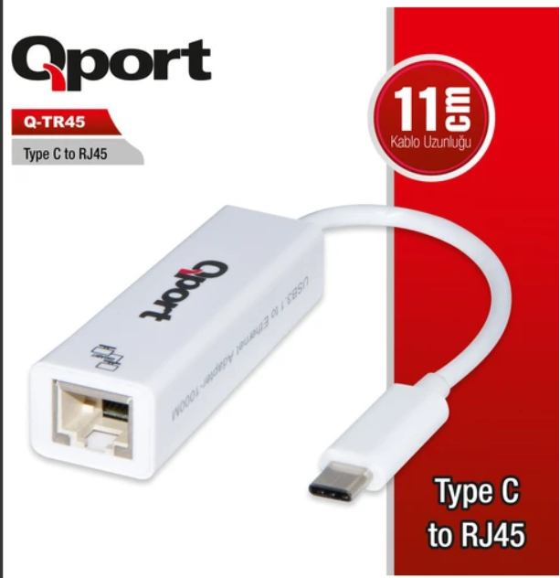 Qport Q-TR45 USB Type-C to RJ45 Gigabit Ethernet 10/100/1000 Mbps Ağ Adaptörü