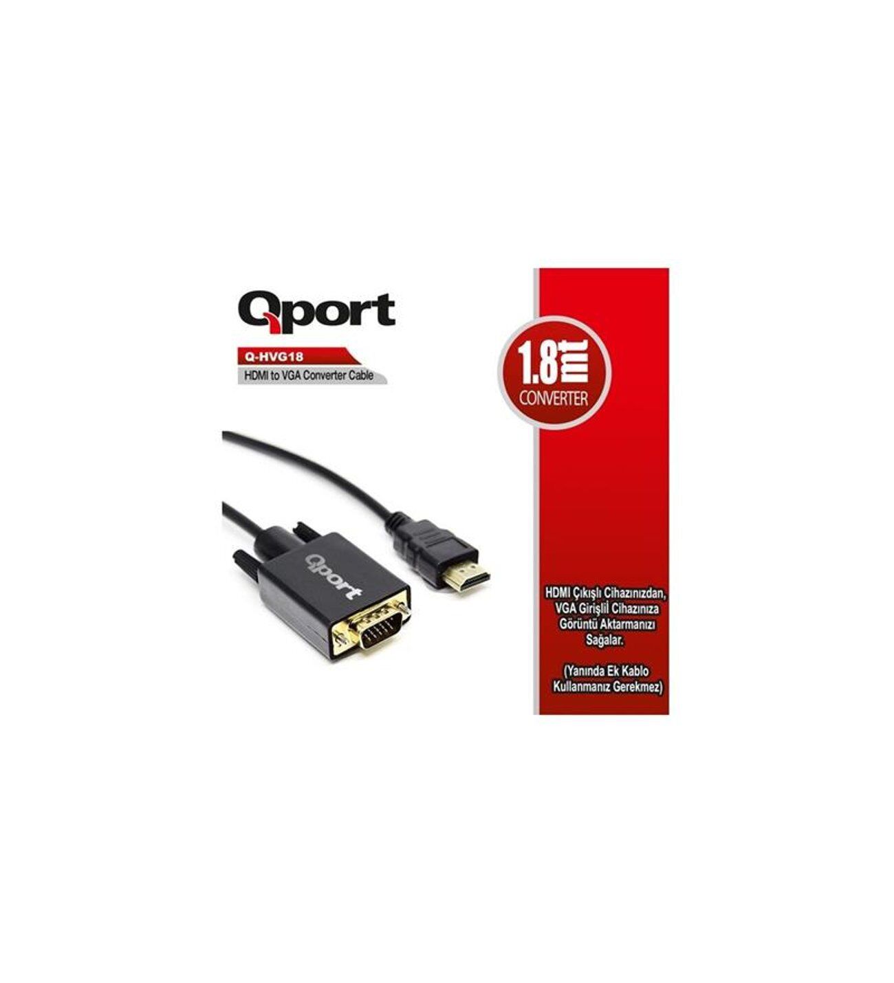 QPORT Q-HVG18 HDMI TO VGA ÇEVİRİCİ KABLO 1.8 MT