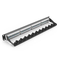 UNITEK CAT6 UTP 24 Port RJ45 Patch Panel T003A – 24‑port Gigabit Ethernet, Altın Kaplama 15 µ, Rack‑Wall Mount Uyumlu, Cat 5/5e Destekli Siyah