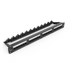 UNITEK CAT6 UTP 24 Port RJ45 Patch Panel T003A – 24‑port Gigabit Ethernet, Altın Kaplama 15 µ, Rack‑Wall Mount Uyumlu, Cat 5/5e Destekli Siyah