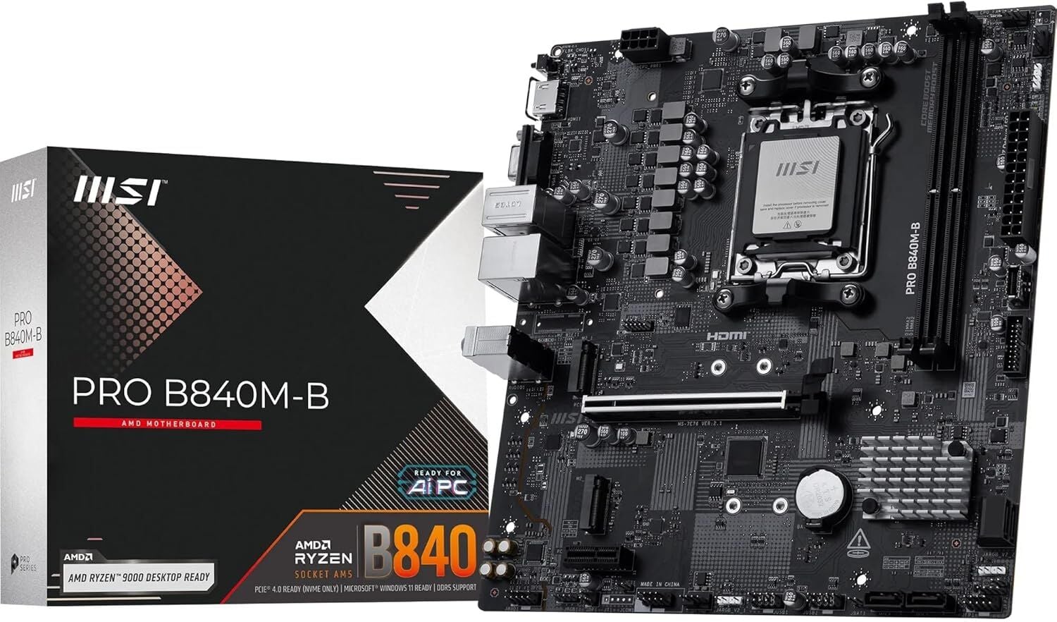 MSI PRO B840M-B AM5 AMD B840 Chipset DDR5 8000MHz (OC) mATX Anakart