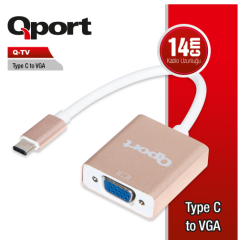 Qport Q-TV USB Type-C to VGA Full HD Görüntü Çevirici Adaptör