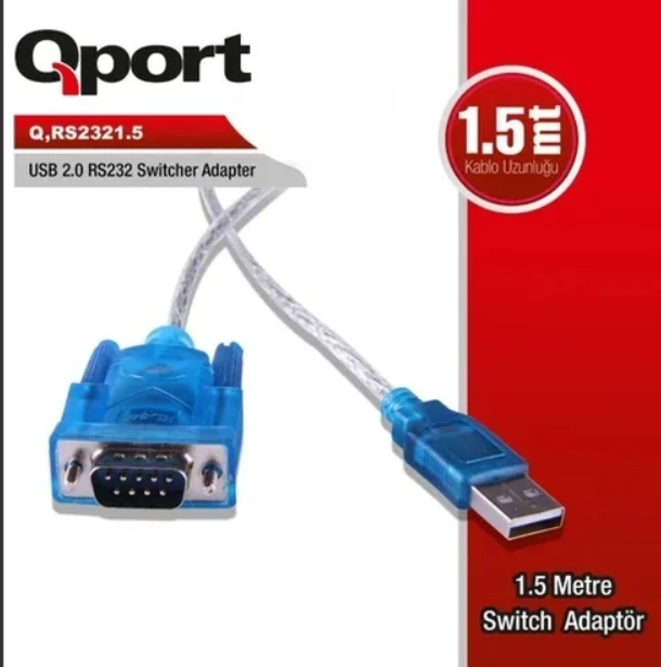 QPort Q-RS2321.5 USB 2.0 to RS232 DB9 Seri Port Dönüştürücü Kablo 1.5 Metre